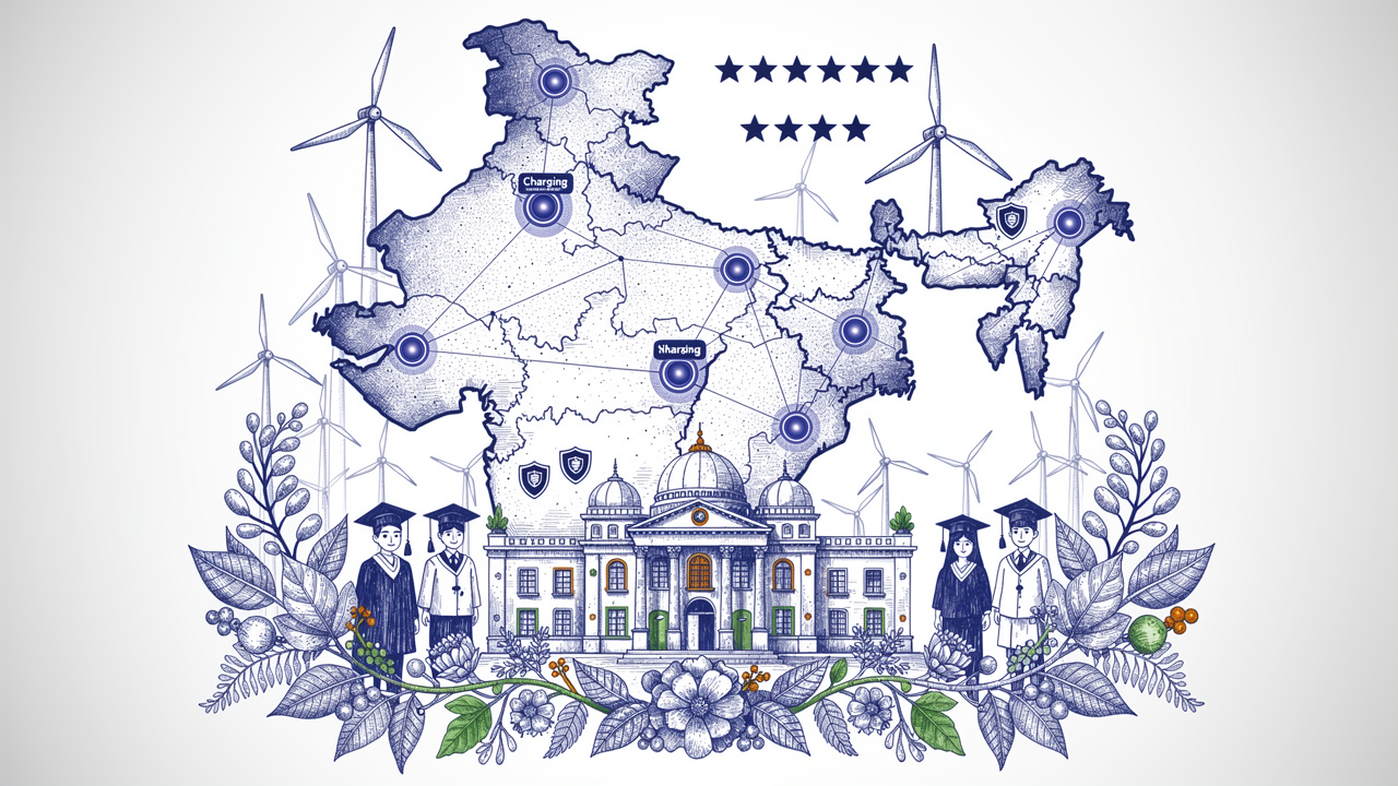 Self-healing network visualization showing charging station nodes across India with ratings and reliability indicators